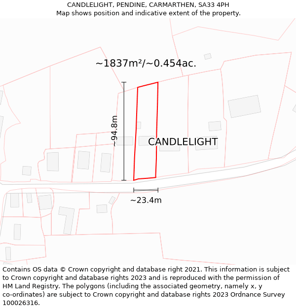 CANDLELIGHT, PENDINE, CARMARTHEN, SA33 4PH: Plot and title map