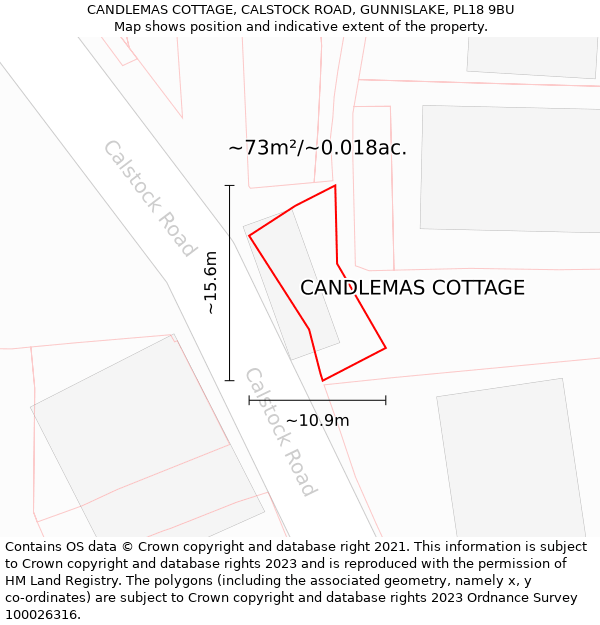 CANDLEMAS COTTAGE, CALSTOCK ROAD, GUNNISLAKE, PL18 9BU: Plot and title map