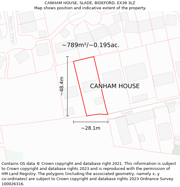 CANHAM HOUSE, SLADE, BIDEFORD, EX39 3LZ: Plot and title map