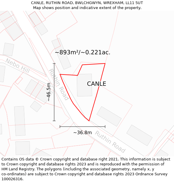 CANLE, RUTHIN ROAD, BWLCHGWYN, WREXHAM, LL11 5UT: Plot and title map