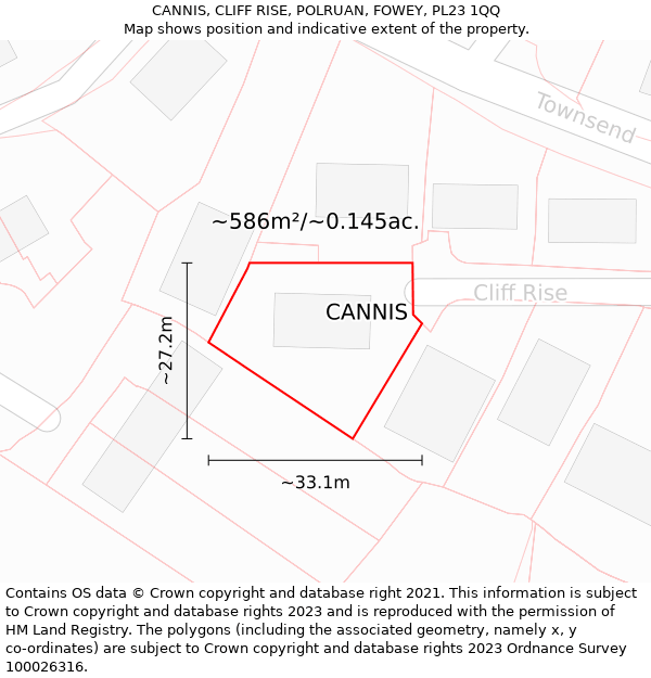 CANNIS, CLIFF RISE, POLRUAN, FOWEY, PL23 1QQ: Plot and title map