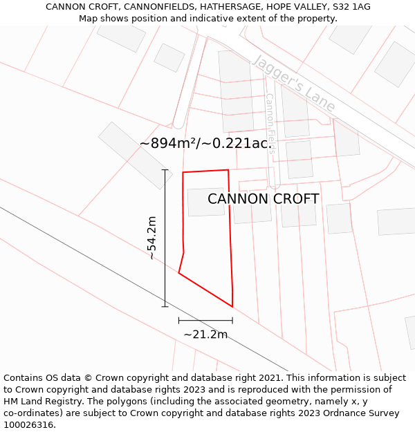 CANNON CROFT, CANNONFIELDS, HATHERSAGE, HOPE VALLEY, S32 1AG: Plot and title map