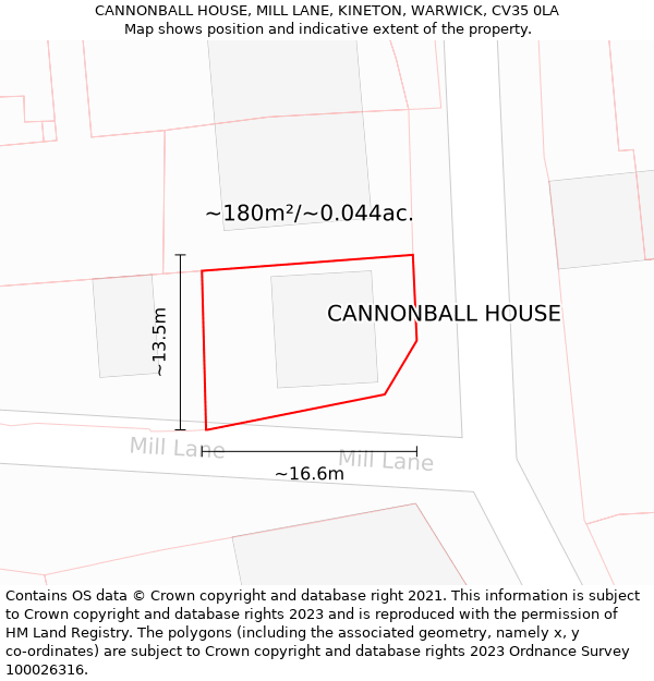 CANNONBALL HOUSE, MILL LANE, KINETON, WARWICK, CV35 0LA: Plot and title map