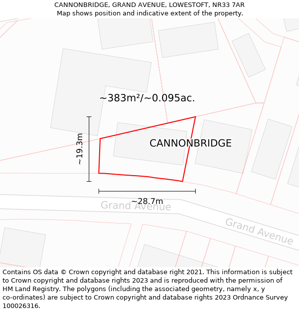 CANNONBRIDGE, GRAND AVENUE, LOWESTOFT, NR33 7AR: Plot and title map