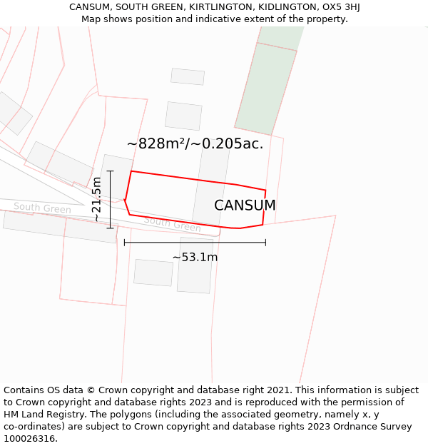 CANSUM, SOUTH GREEN, KIRTLINGTON, KIDLINGTON, OX5 3HJ: Plot and title map