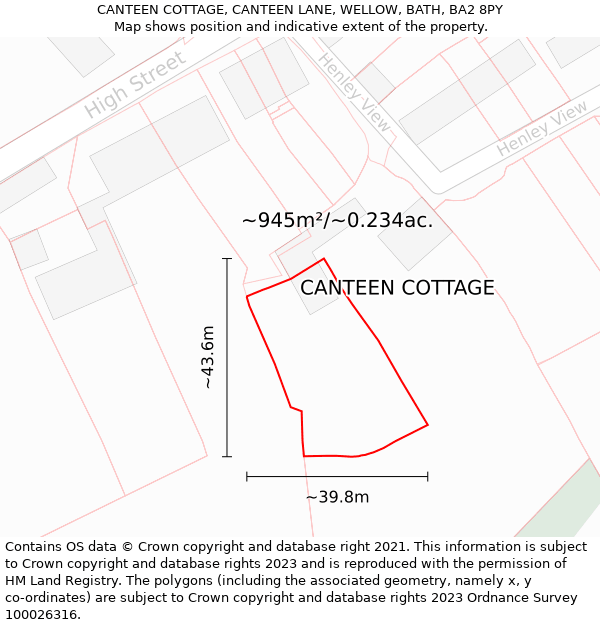 CANTEEN COTTAGE, CANTEEN LANE, WELLOW, BATH, BA2 8PY: Plot and title map