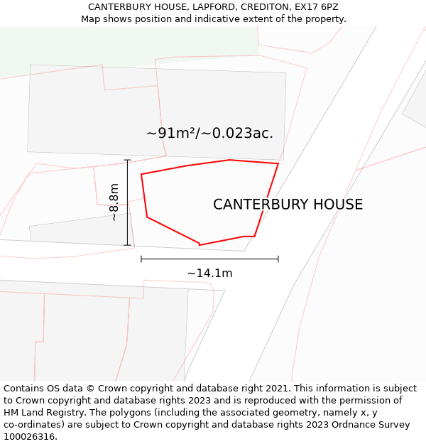 CANTERBURY HOUSE, LAPFORD, CREDITON, EX17 6PZ: Plot and title map