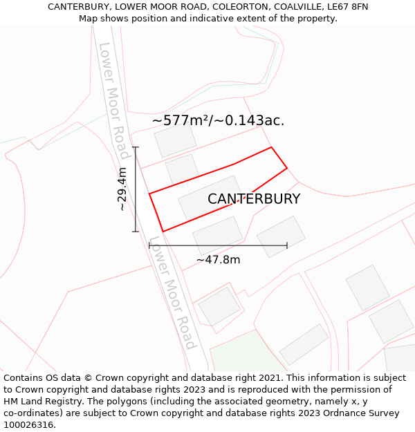 CANTERBURY, LOWER MOOR ROAD, COLEORTON, COALVILLE, LE67 8FN: Plot and title map