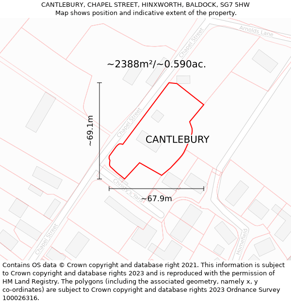 CANTLEBURY, CHAPEL STREET, HINXWORTH, BALDOCK, SG7 5HW: Plot and title map