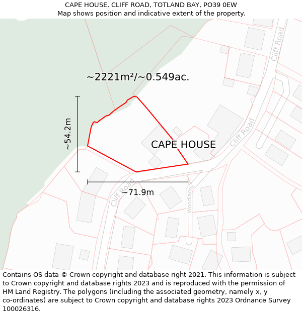 CAPE HOUSE, CLIFF ROAD, TOTLAND BAY, PO39 0EW: Plot and title map