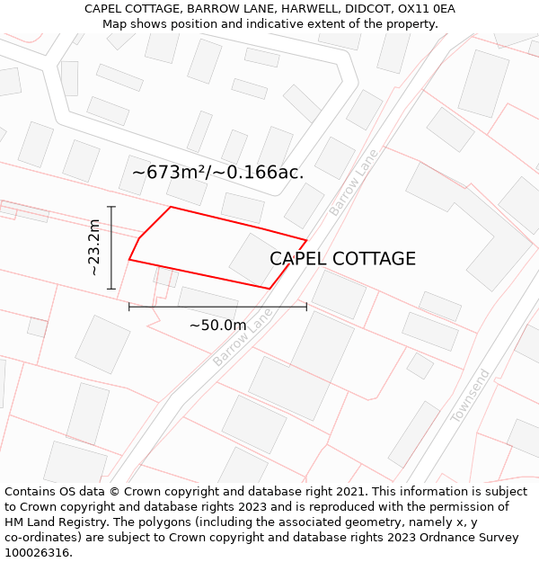 CAPEL COTTAGE, BARROW LANE, HARWELL, DIDCOT, OX11 0EA: Plot and title map