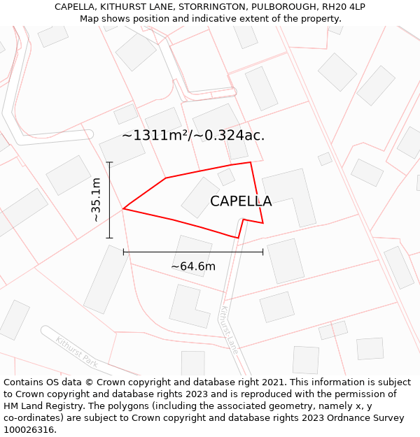 CAPELLA, KITHURST LANE, STORRINGTON, PULBOROUGH, RH20 4LP: Plot and title map