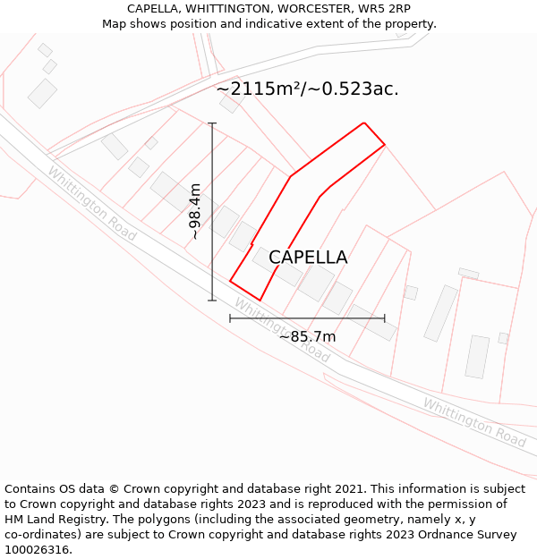 CAPELLA, WHITTINGTON, WORCESTER, WR5 2RP: Plot and title map