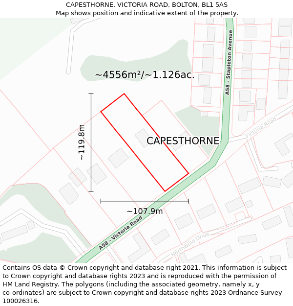 CAPESTHORNE, VICTORIA ROAD, BOLTON, BL1 5AS: Plot and title map