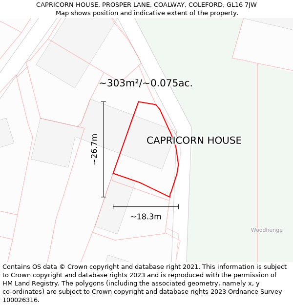 CAPRICORN HOUSE, PROSPER LANE, COALWAY, COLEFORD, GL16 7JW: Plot and title map