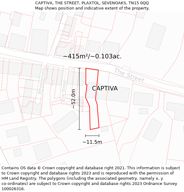 CAPTIVA, THE STREET, PLAXTOL, SEVENOAKS, TN15 0QQ: Plot and title map