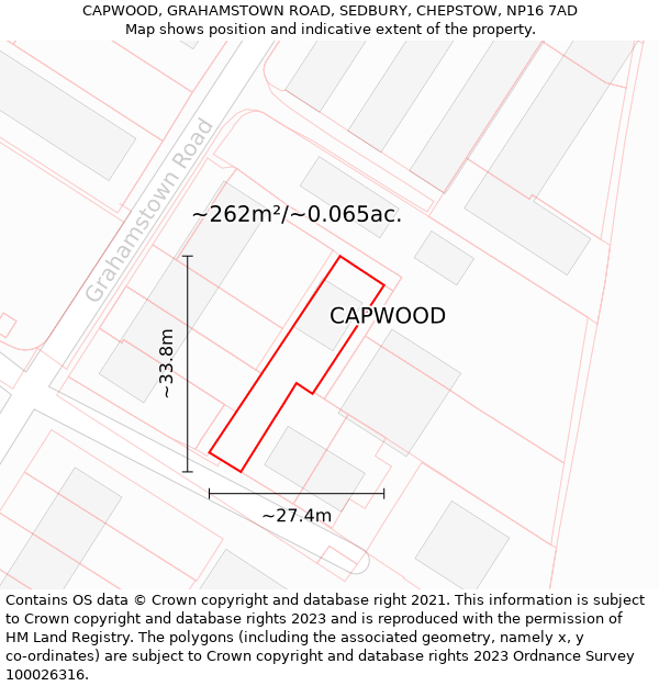 CAPWOOD, GRAHAMSTOWN ROAD, SEDBURY, CHEPSTOW, NP16 7AD: Plot and title map