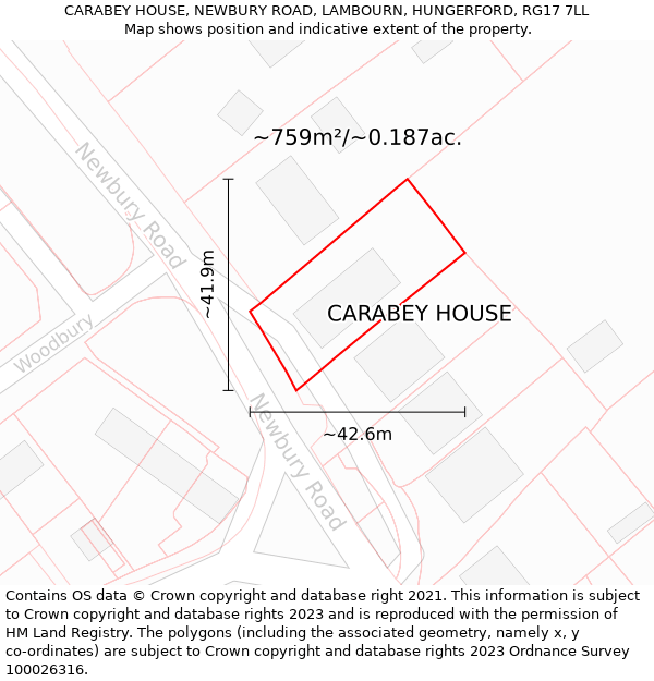 CARABEY HOUSE, NEWBURY ROAD, LAMBOURN, HUNGERFORD, RG17 7LL: Plot and title map