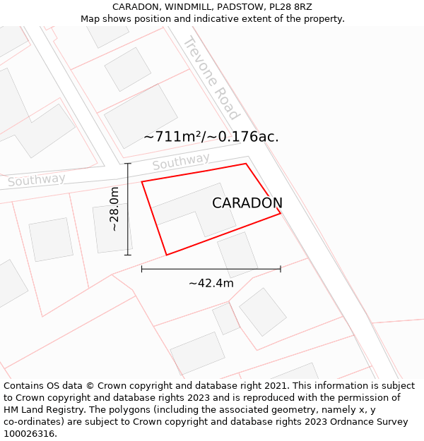 CARADON, WINDMILL, PADSTOW, PL28 8RZ: Plot and title map