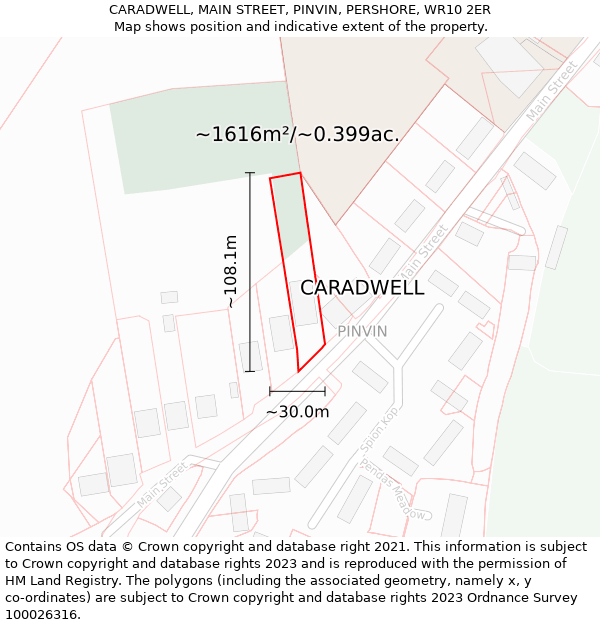 CARADWELL, MAIN STREET, PINVIN, PERSHORE, WR10 2ER: Plot and title map