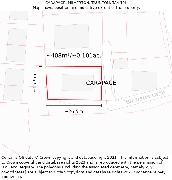 CARAPACE, MILVERTON, TAUNTON, TA4 1PL: Plot and title map