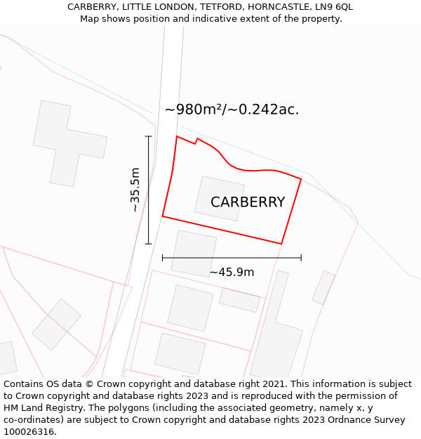 CARBERRY, LITTLE LONDON, TETFORD, HORNCASTLE, LN9 6QL: Plot and title map