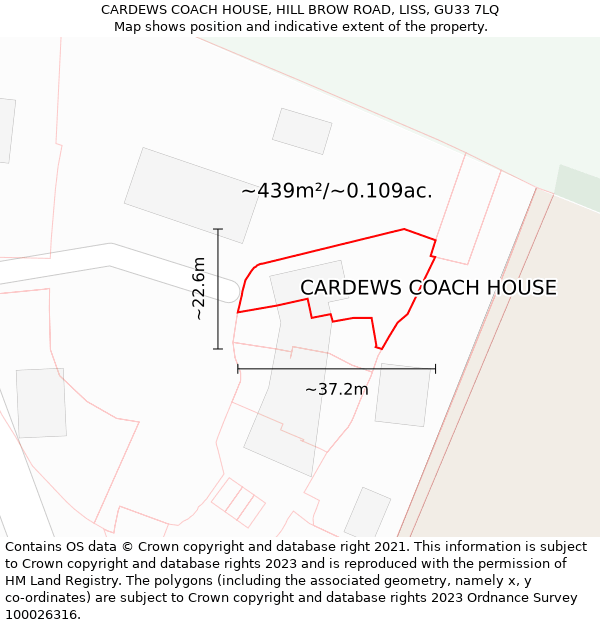 CARDEWS COACH HOUSE, HILL BROW ROAD, LISS, GU33 7LQ: Plot and title map