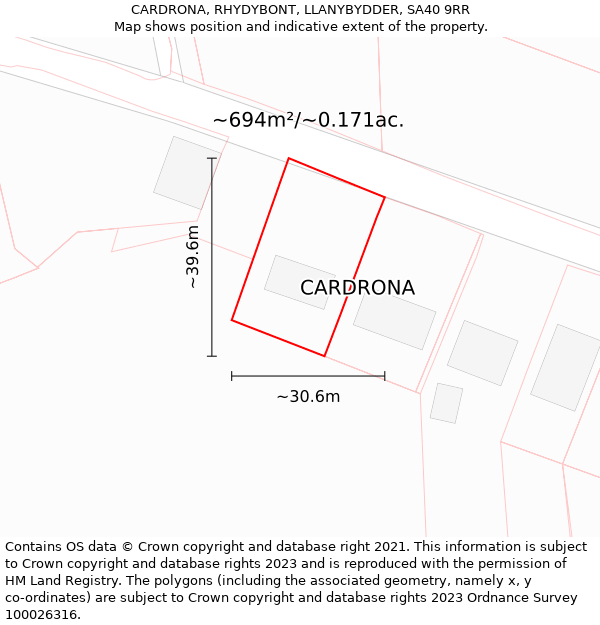 CARDRONA, RHYDYBONT, LLANYBYDDER, SA40 9RR: Plot and title map