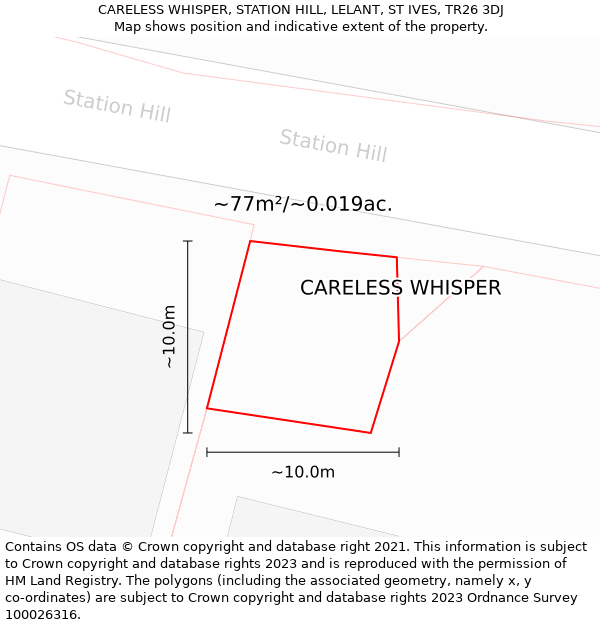 CARELESS WHISPER, STATION HILL, LELANT, ST IVES, TR26 3DJ: Plot and title map