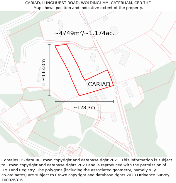 CARIAD, LUNGHURST ROAD, WOLDINGHAM, CATERHAM, CR3 7HE: Plot and title map