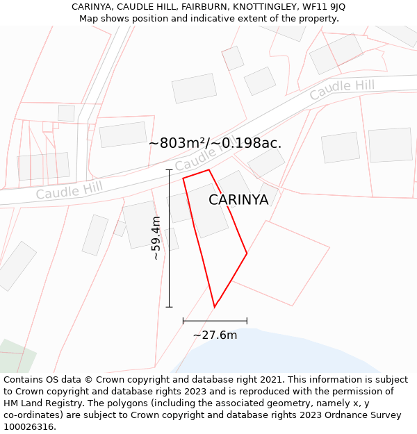 CARINYA, CAUDLE HILL, FAIRBURN, KNOTTINGLEY, WF11 9JQ: Plot and title map