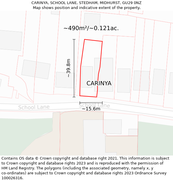 CARINYA, SCHOOL LANE, STEDHAM, MIDHURST, GU29 0NZ: Plot and title map