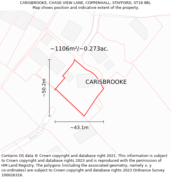 CARISBROOKE, CHASE VIEW LANE, COPPENHALL, STAFFORD, ST18 9BL: Plot and title map