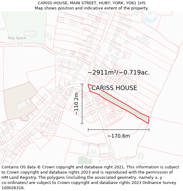 CARISS HOUSE, MAIN STREET, HUBY, YORK, YO61 1HS: Plot and title map