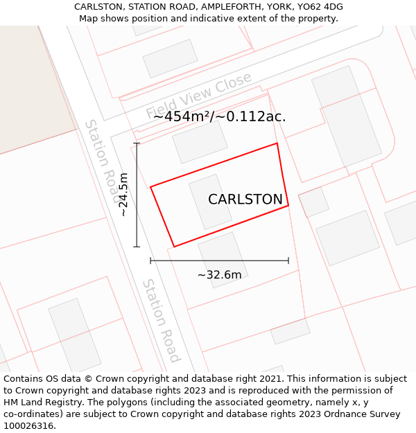 CARLSTON, STATION ROAD, AMPLEFORTH, YORK, YO62 4DG: Plot and title map