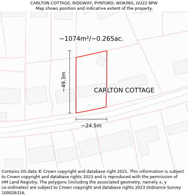 CARLTON COTTAGE, RIDGWAY, PYRFORD, WOKING, GU22 8PW: Plot and title map