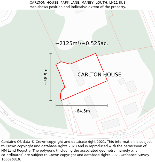 CARLTON HOUSE, PARK LANE, MANBY, LOUTH, LN11 8US: Plot and title map