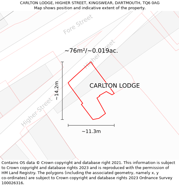 CARLTON LODGE, HIGHER STREET, KINGSWEAR, DARTMOUTH, TQ6 0AG: Plot and title map