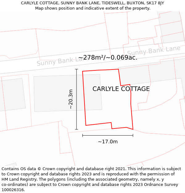 CARLYLE COTTAGE, SUNNY BANK LANE, TIDESWELL, BUXTON, SK17 8JY: Plot and title map