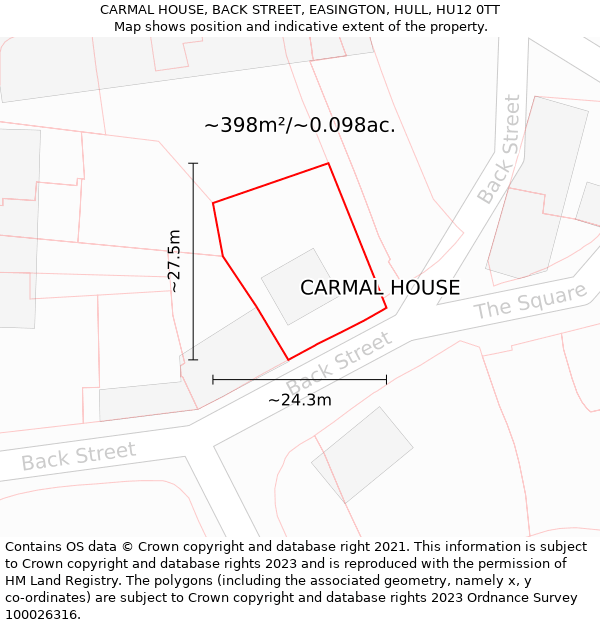 CARMAL HOUSE, BACK STREET, EASINGTON, HULL, HU12 0TT: Plot and title map