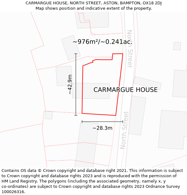 CARMARGUE HOUSE, NORTH STREET, ASTON, BAMPTON, OX18 2DJ: Plot and title map