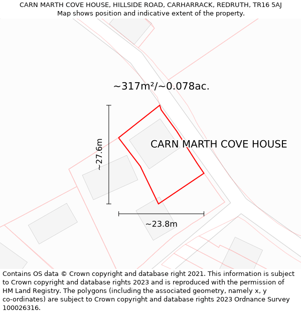 CARN MARTH COVE HOUSE, HILLSIDE ROAD, CARHARRACK, REDRUTH, TR16 5AJ: Plot and title map