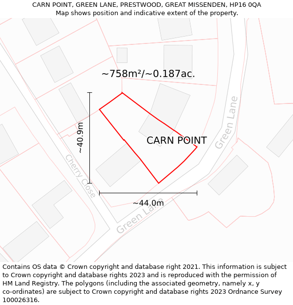 CARN POINT, GREEN LANE, PRESTWOOD, GREAT MISSENDEN, HP16 0QA: Plot and title map