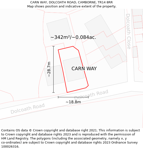 CARN WAY, DOLCOATH ROAD, CAMBORNE, TR14 8RR: Plot and title map