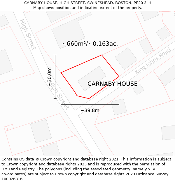 CARNABY HOUSE, HIGH STREET, SWINESHEAD, BOSTON, PE20 3LH: Plot and title map