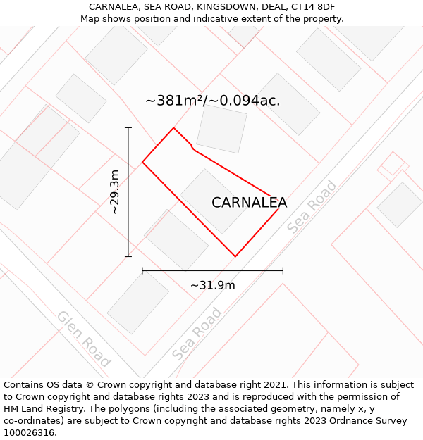 CARNALEA, SEA ROAD, KINGSDOWN, DEAL, CT14 8DF: Plot and title map