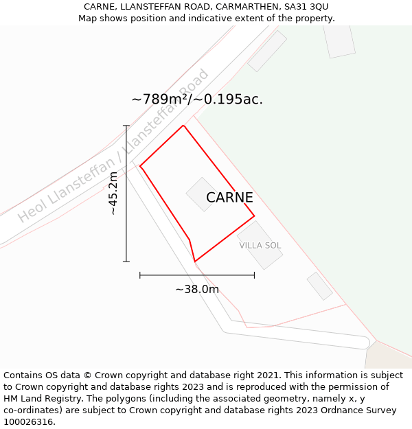 CARNE, LLANSTEFFAN ROAD, CARMARTHEN, SA31 3QU: Plot and title map