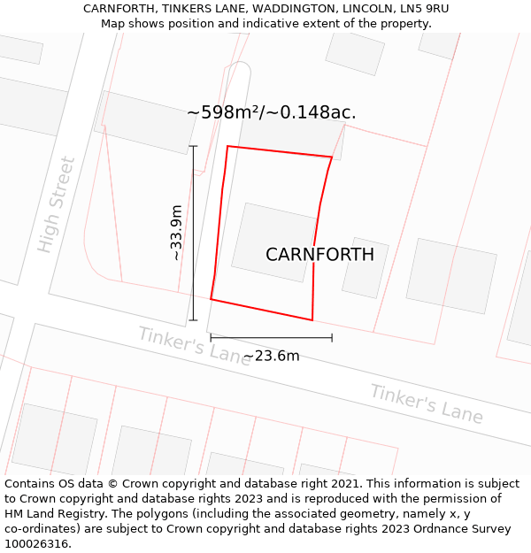 CARNFORTH, TINKERS LANE, WADDINGTON, LINCOLN, LN5 9RU: Plot and title map