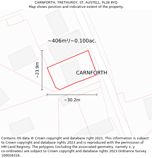 CARNFORTH, TRETHURGY, ST. AUSTELL, PL26 8YQ: Plot and title map