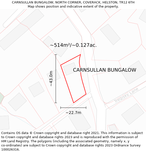 CARNSULLAN BUNGALOW, NORTH CORNER, COVERACK, HELSTON, TR12 6TH: Plot and title map